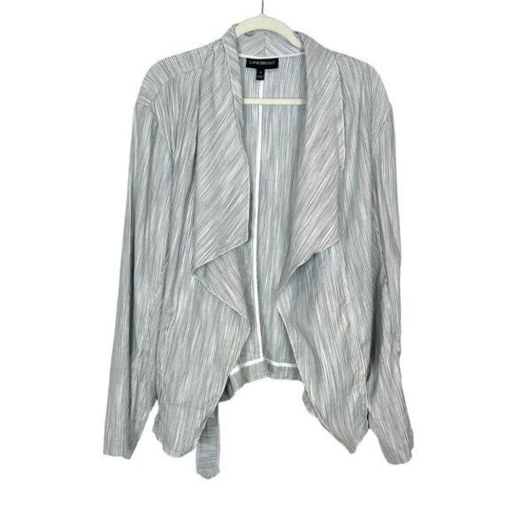 Lane Bryant Light Gray Striped Open Front Blazer